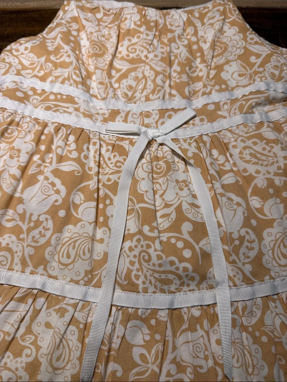 Toddler Girl Dress Tan & White